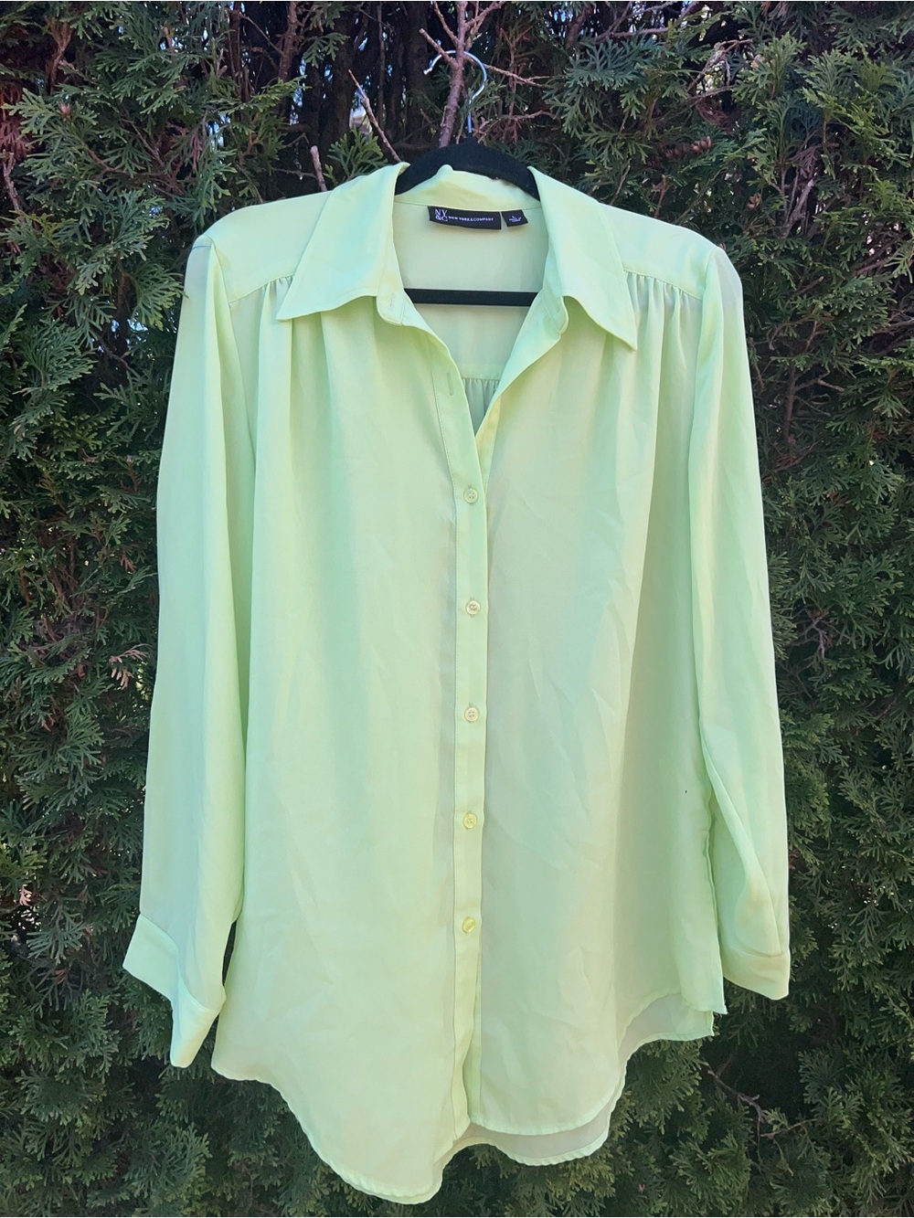 New York & Company Neon Lime Button-Down Blouse